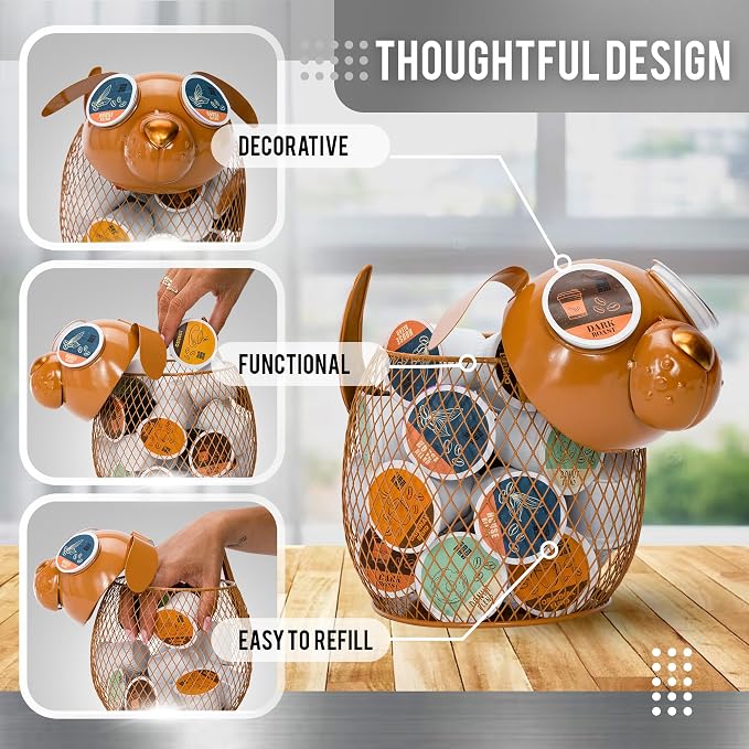 Made Easy Kit Coffee Pod Organizer - Home Coffee Bar Functional Décor - Café Station Countertop Storage Accessories (Brown Dog)