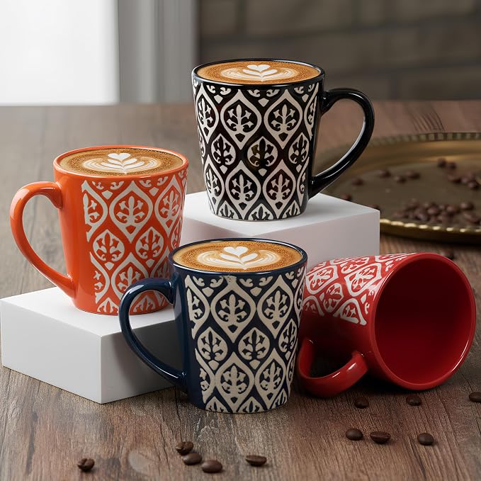 Servo Best Handmade Ceramic Coffee Mugs Set Of 4, 5 oz Tea Cups with Handle, Mug Sets for Coffee, Tea, Hot Cocoa, Milk, Microwave and Dishwasher Safe, Cups for Men Women Mug Lovers, Housewarming Gift