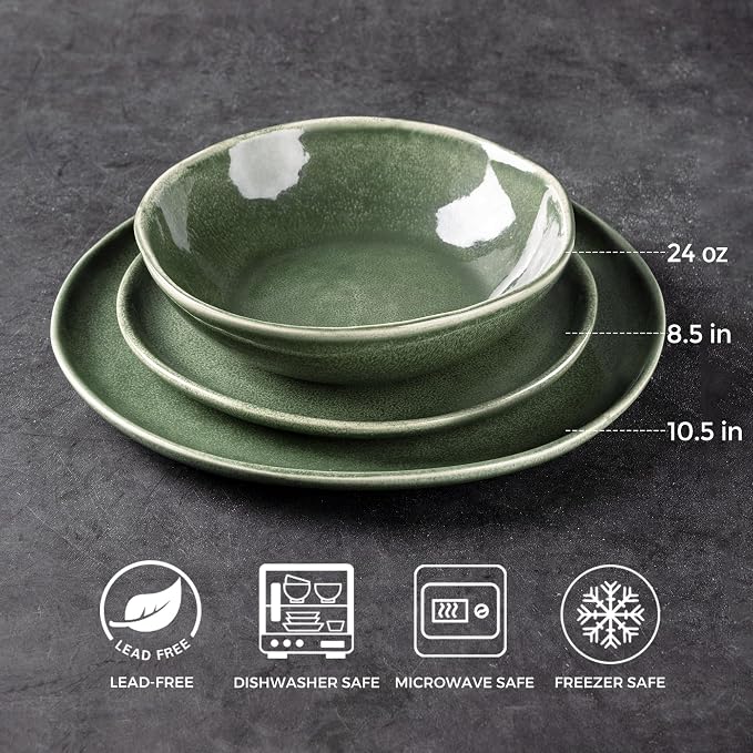 AmorArc Ceramic Dinnerware Sets,Handmade Reactive Glaze Stoneware Plates and Bowls Sets,Highly Scratch Resistant | Dishwasher & Microwave Safe Dishes Set,Service for 4 (12pc)