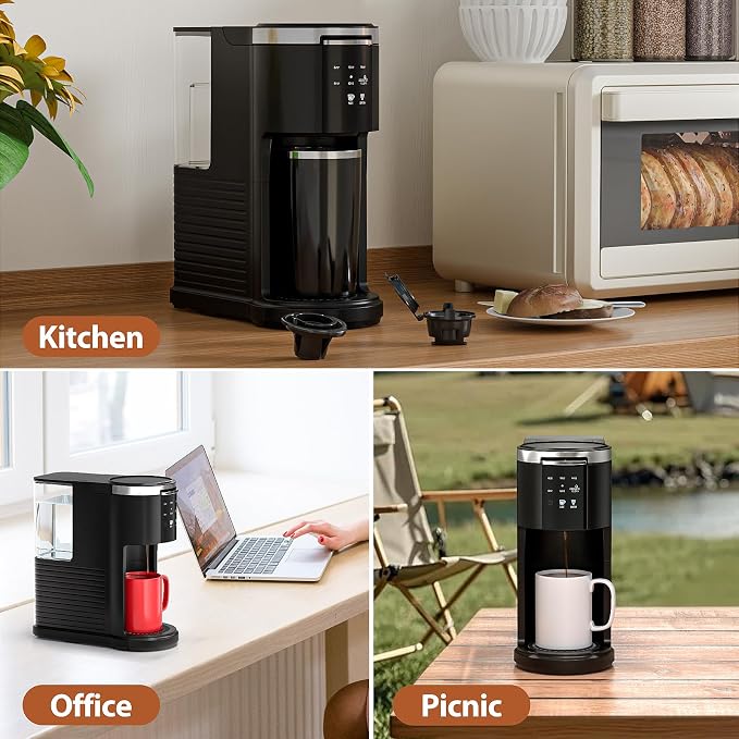 WAA Single Serve Coffee Maker, Fast Coffee Machine for Capsule & Ground Coffee, Coffee Brewer with Memory Function, 6 to 14 oz Brew Sizes, 40 oz Removable Water Tank for Home/Office/RV, Black