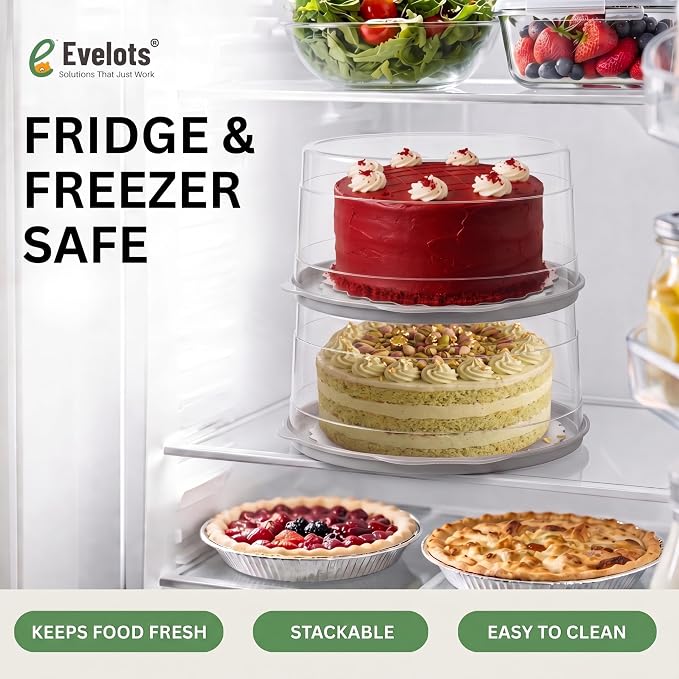 Evelots 12-Inch Airtight Cake Container with Lid - Portable Carrier for Pies, Cakes, Cupcakes & More - BPA-Free Clear Plastic - Secure & Easy Transport