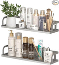 PUSDON 2-Pack 16.5" Extra Long Slim Hollowout Shower Caddy, Wall Mount Spice Rack & Bathroom Organizer, Mesh Bottom Cabinet Door Shelf Holds 50LBS - Silver Gray, Hollowout