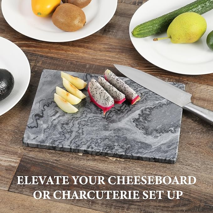 Koville Marble Cutting Board for Kitchen, 12x8 Inches Stone Slab Pastry Cheese Board, Rectangular Serving Tray for Bathroom Countertop, Marble Vanity Tray for Jewelry Cosmetics Perfume (Grey)