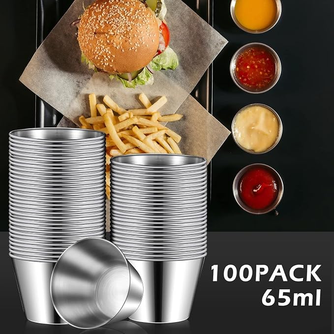 Mimorou 2.5oz Metal Ramekin Stainless Steel Sauce Dipping Cup Ramekin Sauce Container Round Dipping Bowl Condiment Cup for Dish Butter Kitchen Restaurant Serving Party Dinner Cooking