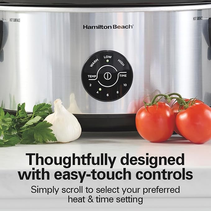 Hamilton Beach 7 Quart Stay or Go Portable Programmable Slow Cooker | 15 Cooking Options | Clip-Tight Glass Lid For Easy Travel | 20 oz Party Dipper | Dishwasher Safe Stoneware Crock | Silver