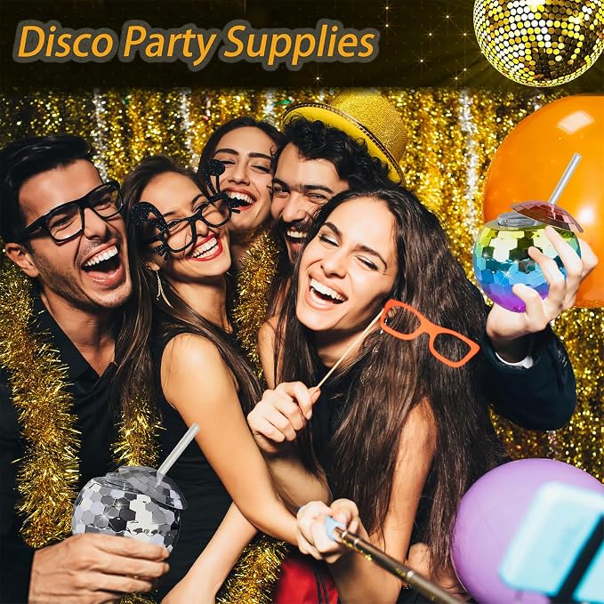 Disco Ball Cups, 20OZ Disco Party Cups with Lid and Reusable Straw Flash Ball Cocktail Cup for Party Nightclub Bar Supplies Wine Drinking Syrup Tea Bottle (50, Sliver)