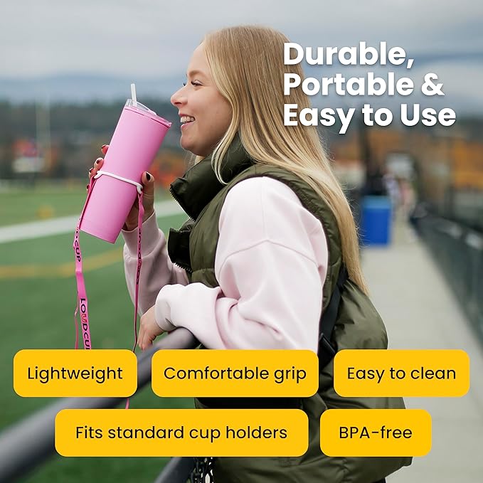 The LoudCup Blow Horn Tumbler, Cheer & Sip 2-in-1 Reusable Water Bottle with Built-In Horn for Sports Games, Tailgates, Parties & Events, BPA-Free, 23 oz, Panther Pink