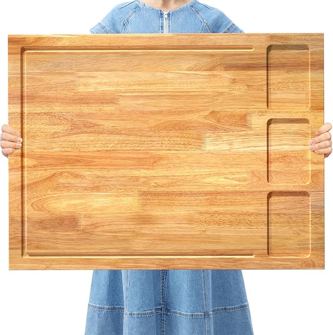 32x23.5inches Extra Large Solid Wooden Cutting Board and Stovetop Cover, 2 in 1 Stove Top Cover Chopping Board with Detachable Legs and Juice Groove, Sink Cover Board for Restaurant Kitchen Countertop