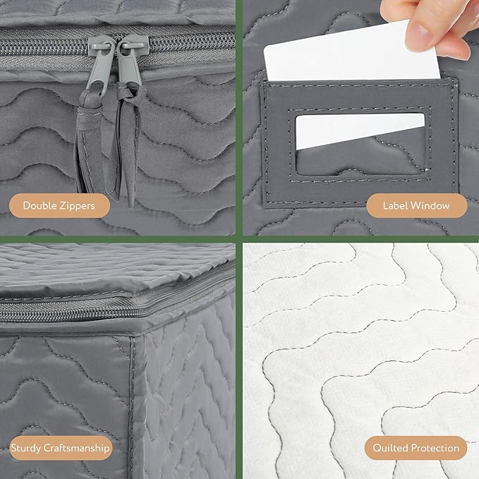 LotFancy Stemware Storage Container - Deluxe Quilted Storage Case with Dividers for 12 - Wine Glasses, Champagne Flutes, Glassware, Drinkware Storage Box Chest, 15.5"x12.5"x 10", Gray