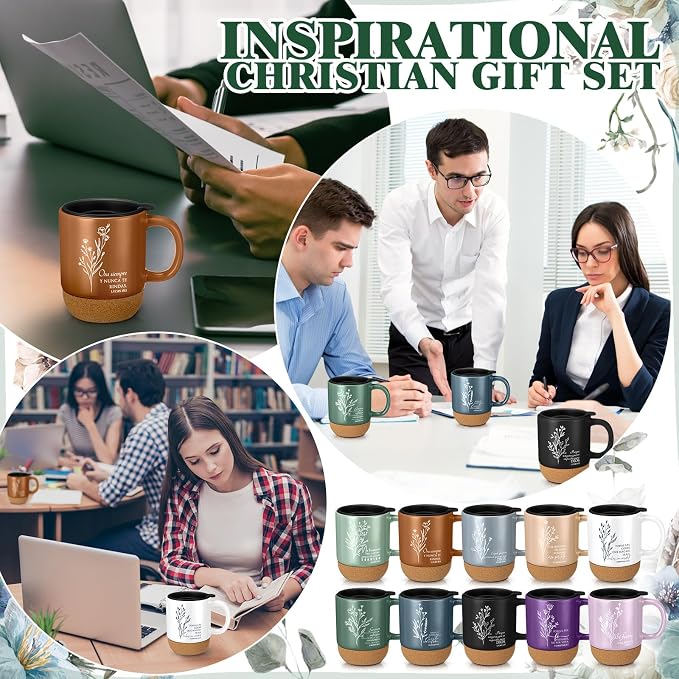 Jingmore 10 Pcs Christian Gift Bulk Religious Mugs with Bible Verse Coffee Cup 15oz for Teacher Nurse Women Men Church Member Employee Mom Dad Clergy Pastor(Boho Flower, Spanish)