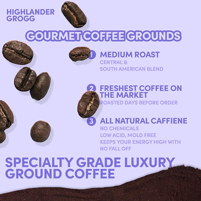 2 lb Highlander Grogg Ground Coffee | Butterscotch Caramel Vanilla Flavored Coffee | Bulk Medium Roast Flavored | Specialty Grade | 32 oz