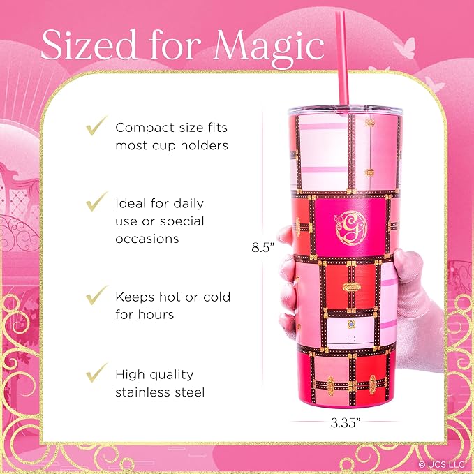 Dragon Glassware x Wicked Vacuum Insulated Tumbler with Lid and Straw - 24 oz Tumbler Cup with 2 Straws - Stainless Steel Tumbler with Straw for Water, Iced Tea - Wicked Glinda Tumbler