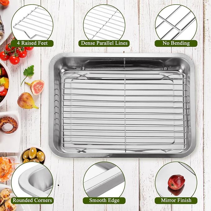 Set of 3 Stainless Steel Baking Sheet with Wire Rack for Baking Sheet 14 x 10 x 2 Inch Baking Rack for Oven Cooking Nonstick Sheet Pan with Wire Racks Heavy Duty Baking Pan with Racks