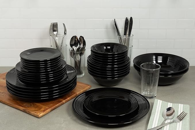 10 Strawberry Street Nova Black Round 62-Piece Dinnerware Set, Service for 6