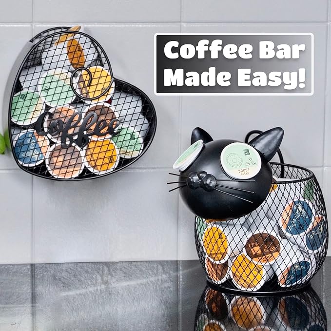 Made Easy Kit Coffee Pod Organizer - Home Coffee Bar Functional Décor - Café Station Countertop Storage Accessories (Black Heart (Mountable))