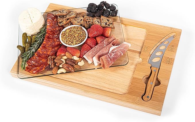 PICNIC TIME NHL unisex-adult NHL Icon Glass Top Cutting Board & Knife Set