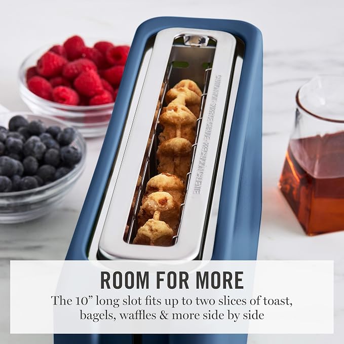 Martha Stewart 2 Slice Long Slot Toaster, Extra Wide for Sourdough & Bagels, 10 Setting Shade Control, Removable Crumb Tray, Self-Centering Design, Defrost/Reheat, Cancel, Slim Space-Saving, Indigo