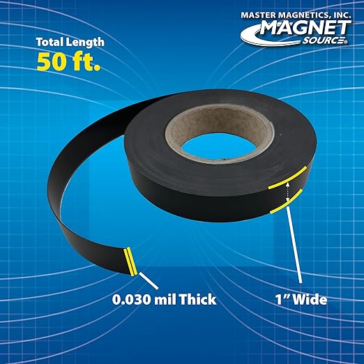 Master Magnetics ZGN03040BL/WKS50 Flexible Magnet Strip with Black Vinyl Coating, 1/32" Thick, 1" Height, 50 Feet, 1 Roll