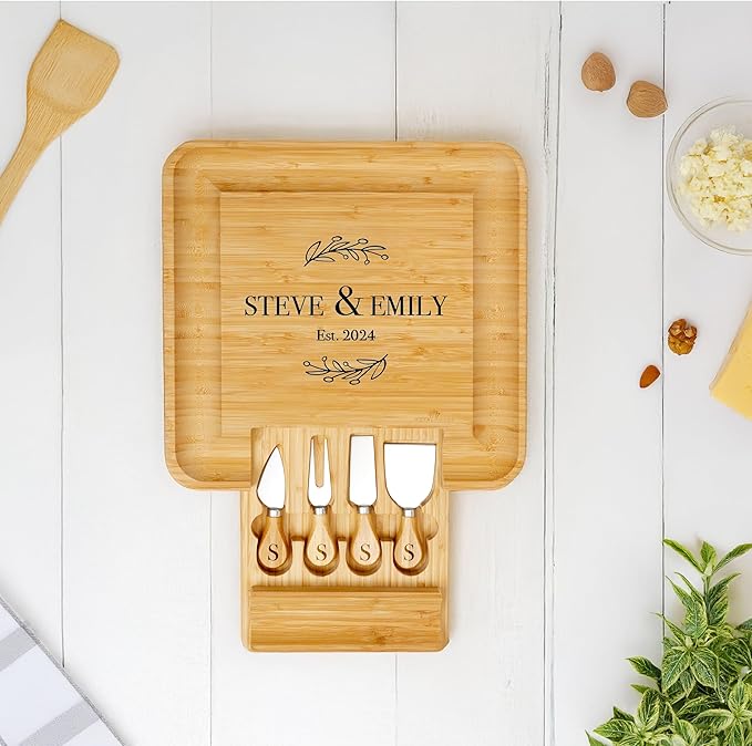 ROYALHOUSE Personalized Cheese Board, Custom Bamboo Engraved Customized Gifts Bridal Shower Gifts Perfect for Personalized Wedding