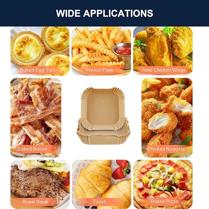 300 PCS 7.9 Inch Square Air Fryer Baking Paper Liners, Non-Stick Parchment Paper Liners for 5-8QT Airfryer Microwave Oven Frying Pan