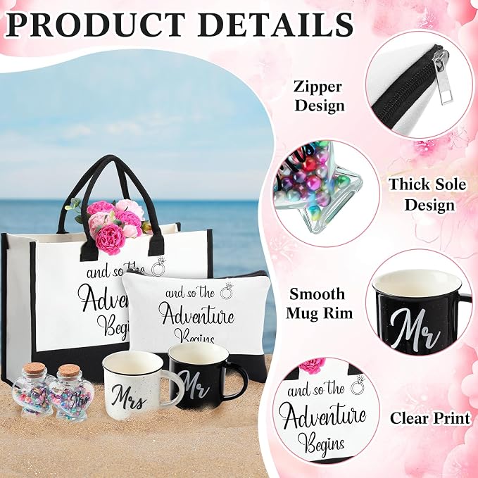 15 Pcs 2026 Wedding Gift Mr and Mrs Gifts for Couples Set, Mr and Mrs Aprons Wedding Honeymoon Bridal Shower Cooking Gifts Ideas for Bride Groom Engagement Anniversary Travel(Adventure)