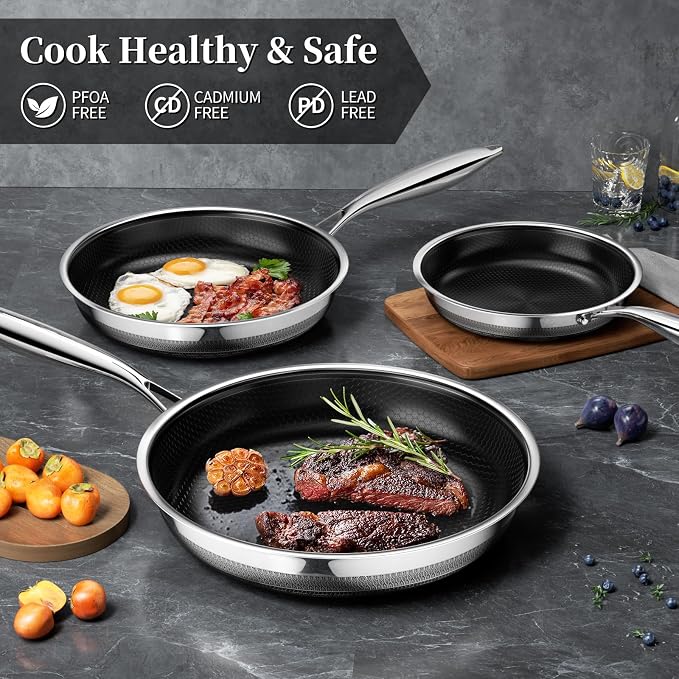 Innerwell 11 Inch Tri-Ply Stainless Steel Nonstick Frying Pan | Ceramic physical nonstick， PFAS/PFOA/PTFE free, Compatible with All Cooktops, durable for daily cooking