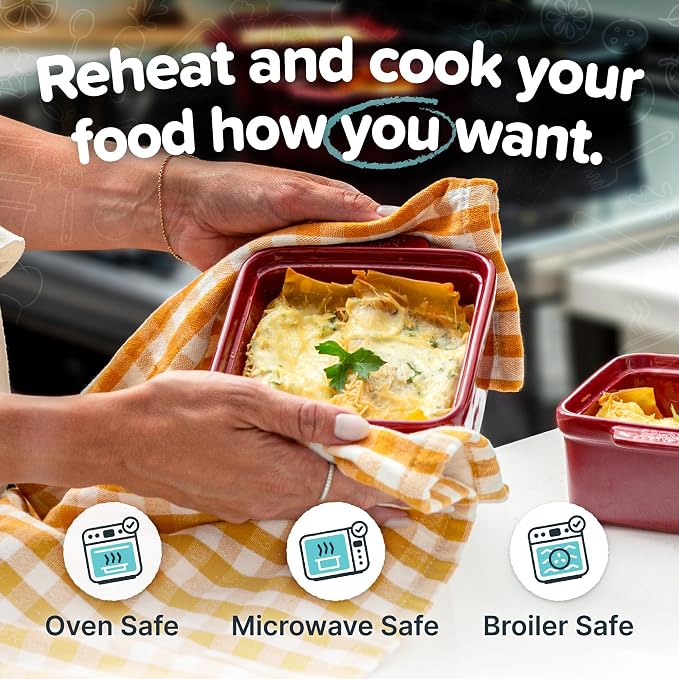 Souper Cubes Ceramic Baking Dishes 2.0-5" x 5" Baking Dishes with Silicone Lids, Individual Baking Dishes for Oven, Microwave, Oven and Air Fryer Safe, USA Made, Set of 2 - Cranberry