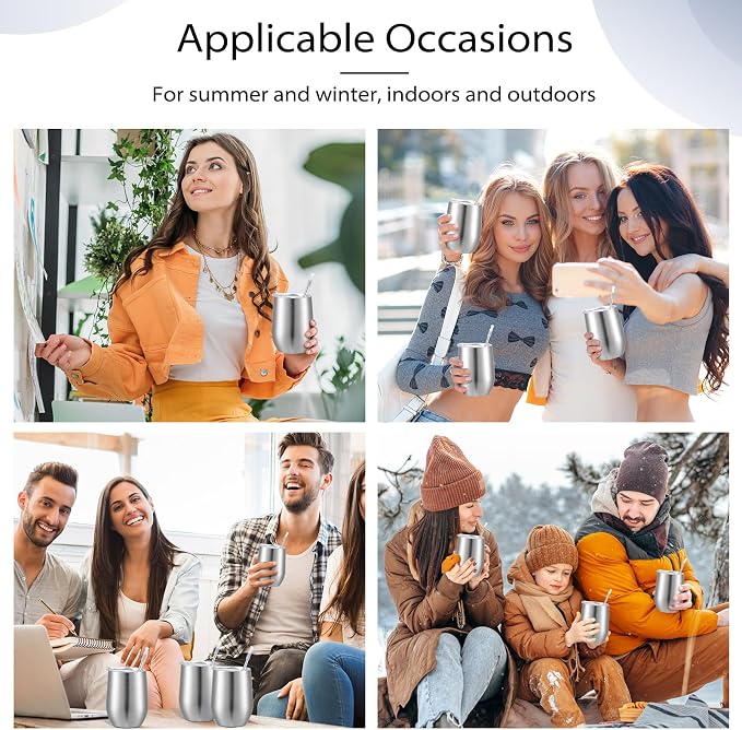 Inbagi 30 Pack 12 oz Stainless Steel Tumblers Bulk with Lids and Straws, Double Wall Insulated Wine Tumblers for Wedding Party Favors, Bridal Shower, Birthday Event Gifts (Silver Gray)