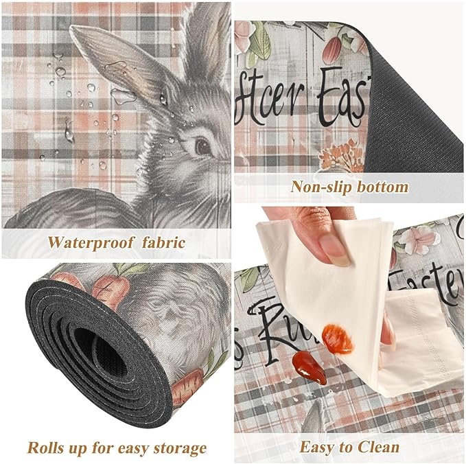Checkered Bunny Red Trivet Table Runner Heat Resistant 230F for Hot Dishes Pots Plates Kitchen Dining Table Protector Decorative 39.37 X 11.8 Inch
