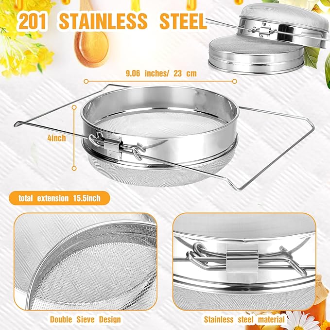 2 Set Honey Strainer for 5 Gallon Bucket Stainless Steel Honey Filter Double Strainer Bee Keeping Equipment Filter Bee Keeping Extract Tools