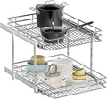 2-Tier Pull Out Cabinet Organizer, 22.5" W x 21.5" D, Heavy Duty Dual Slide Out Shelves for Wide Base Cabinets, Chrome Wire Basket Drawer for Pots, Pans, Pantry & Cleaning Supplies
