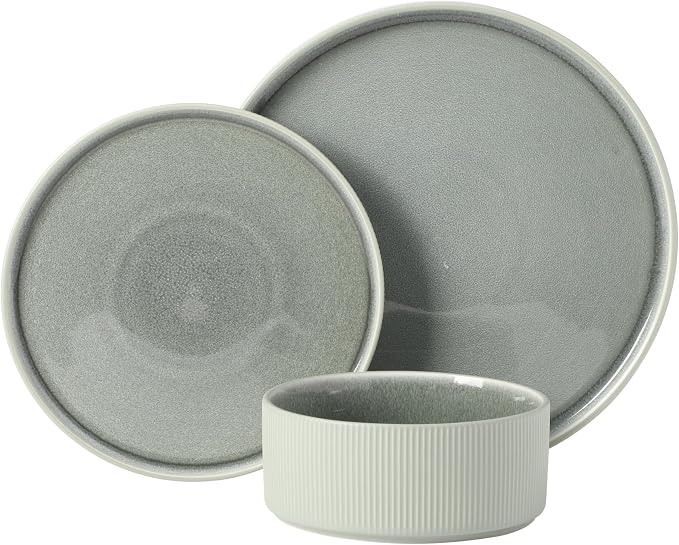Gibson Elite Redrock Canyon 12-Piece New Bone China Dinnerware Set Service for 4, Reactive Glaze Plates and Bowls, Dishwasher and Microwave Safe, Sage Green