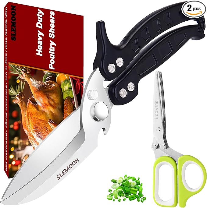 Heavy Duty Poultry Shears for Chicken Meat, Multipurpose Kitchen Scissors for Food, Herb Scissors With 5 Blades and Cleaning Comb, Cool Gadgets Tools 2024 Green, 2pcs Set, Black