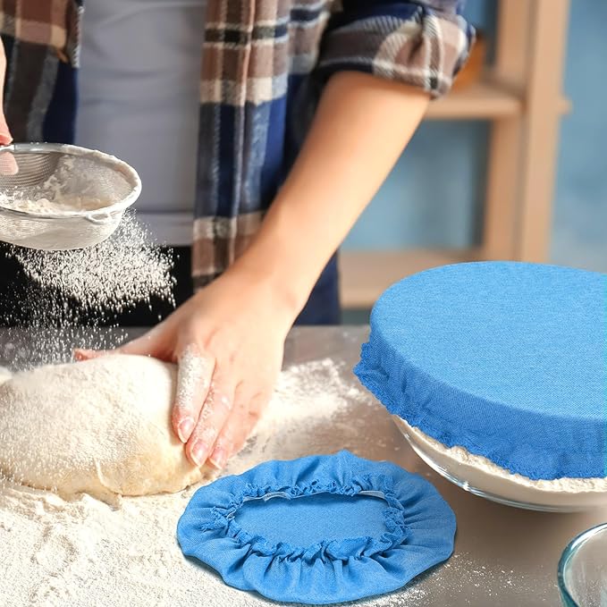 Patelai 10 Pcs Bowl Covers Reusable in 5 Size Stretch Cloth Fabric Elastic Food Storage Bowl Covers Bread Sourdough Lids for Proofing Food Fruits Leftover(Blue,Blue Style)