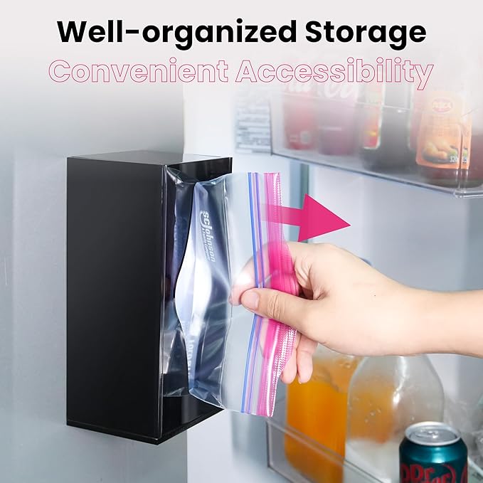 LUVCOSY Acrylic Food Bag Storage Organizer Magnetic Fridge Attachment Compatible with Ziploc Sandwich/Snack/Grip'n Seal Quart/1 Gallon, Dispenser for Ziploc Bags, Kitchen Organization, 2 Packs