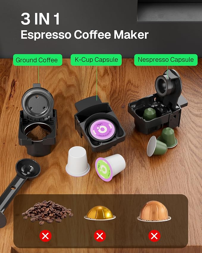 HBN 3-in-1 for Nespresso Capsule & K-Cup Pods & Ground Coffee Multi Coffee Maker + Tea 40-Count Sampler Variety Pack