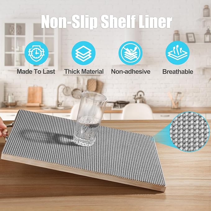 Songrey Non-Adhesive Drawer and Shelf Liner, Non Slip Cabinet Liners, Protect Kitchen Cupboard, Bathroom Drawers, Breathable, Thick Strong Grip mat (23.6IN x 30FT, Dark Gray)
