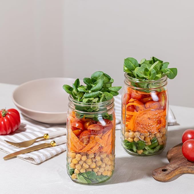 Wide Mouth Mason Jars 32 oz [2-Pack] with Airtight Lids – Glass Meal Prep Jars for Salads, Overnight Oats & Food Storage | BPA-Free Leak-Proof Lids