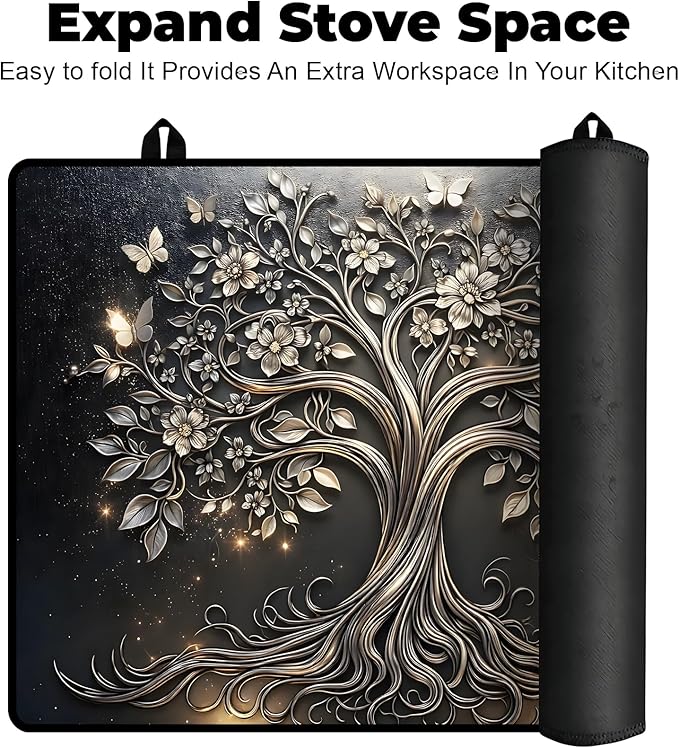 Stove Top Cover- Mat for Electric Stove Protector with Anti-Slip Rubber Coating Dish Drying Mats Scratch-Resistant (Tree, 28.5" x 20.5")
