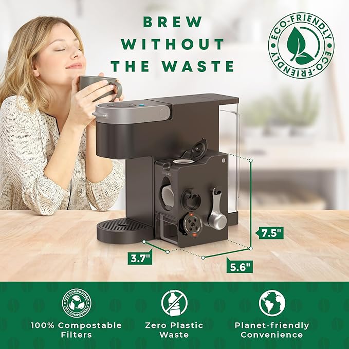 Savepod Coffee Pod Maker Bundle – Reusable Pod Maker Kit Includes Universal Ring, Stainless Steel Scoop, 50 Compostable Filters & Manual PodMaker for Keurig Coffee Maker, Daily Coffee Refill, Black