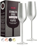 Gusto Nostro Stainless Steel Champagne Flutes Set of 2 (Silver) Unique, Unbreakable, Colorful Metal Champagne Glasses - Modern Toasting Flutes - Luxury Wedding Gifts for Couple - Wedding Registry Idea