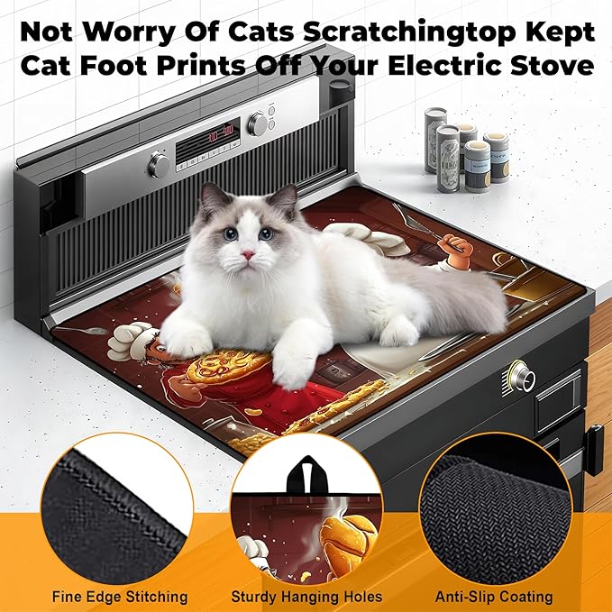 Heat-Resistant Glass Stove Top Cover with Anti-Slip Rubber Coating – Electric Stove Protector, Scratch-Resistant, Expands Counter Space, Stylish Kitchen Decor (Pizzas)