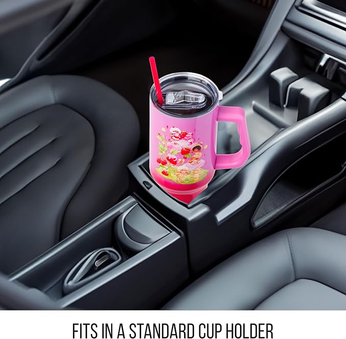Silver Buffalo Care Bears and Strawberry Shortcake Ombre Double Walled Stainless Steel Tumbler with Handle, Fits in Standard Cup Holder, 40 Ounces