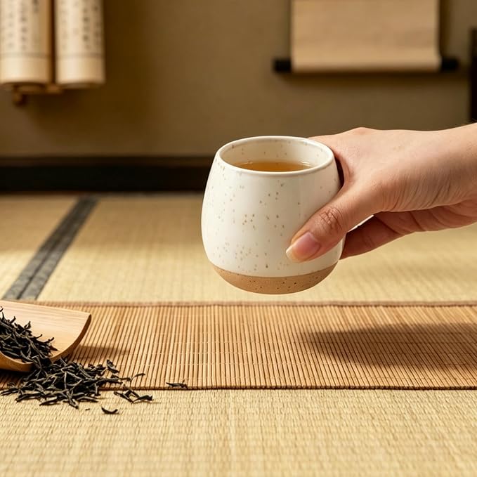 4pcs Japanese Tea Cups, 5.5OZ Vintage Espresso Cups, Handless Design Small Coffee Mugs, Microwave & Dishwasher Safe, Gift for Coffee Tea Lovers(4pcs Speckle)