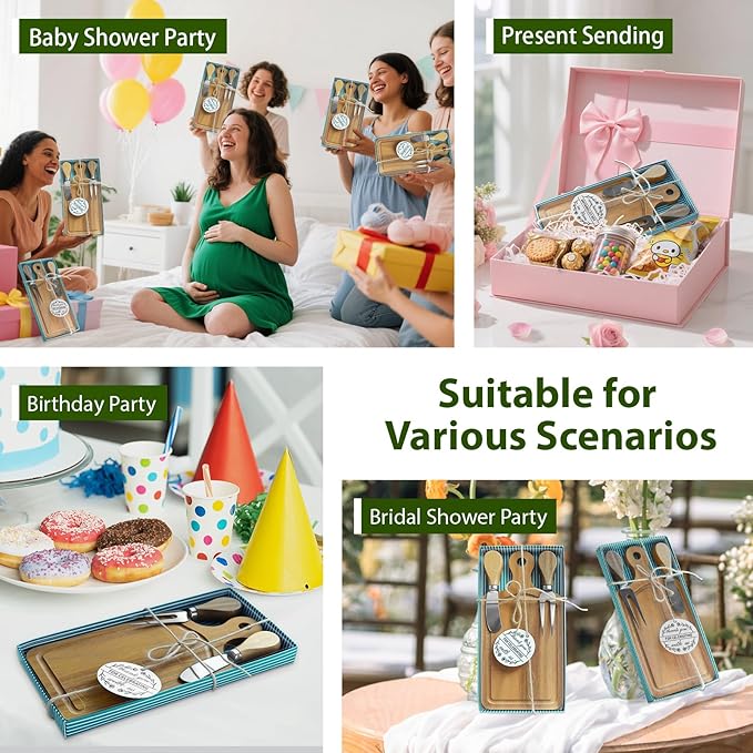 AZEAM 2 Sets Baby Bridal Shower Prizes for Game Winners, Acacia Mini Cheese Board Sets with Knives Forks and Present Box, Small Charcuterie Boards Bulk for Party Wedding Guests Present