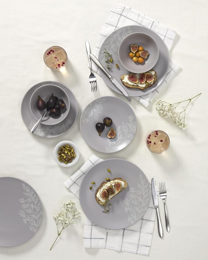 Oneida 897506 Roseto 12-Piece Dinnerware Set, Pumice, Grey