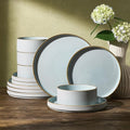 Famiware Star 12-Piece Stoneware Dinnerware Set for 4 – Blue, Ribbed Ceramic Plates and Bowls with Rim – Modern Rustic Dishes, Everyday & Formal – Chip & Scratch Resistant, Microwave & Dishwasher Safe