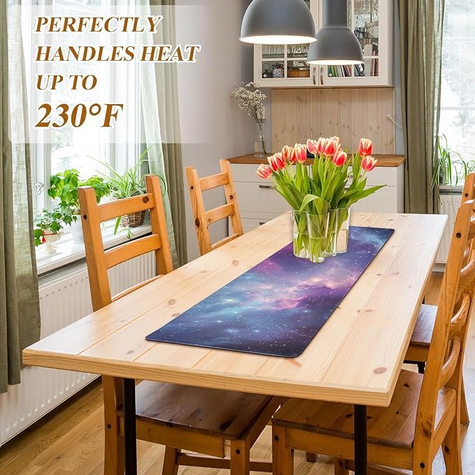 Cosmic Nebula Bursts Stars Purple Trivet Table Runner Heat Resistant 230F for Hot Dishes Pots Plates Kitchen Dining Table Protector Decorative 39.37 X 11.8 Inch