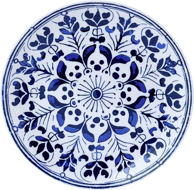 Pfaltzgraff Medallion Radiance 12 Piece Stoneware Dinnerware Plate Bowl Dish Set, Service for 4, Blue
