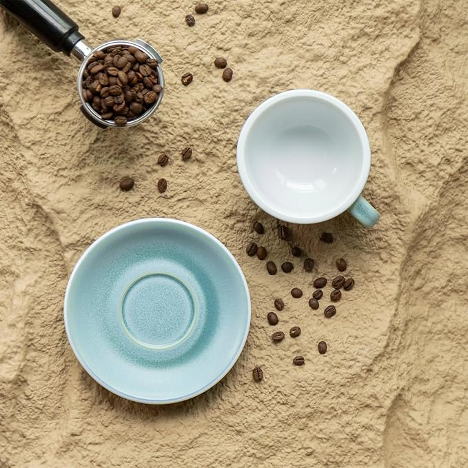 Loveramics Matt Cappuccino Cup, 10 oz Ceramic Latte Art Mug with Saucer, Thick-walled stoneware cup Set, Barista Latte Cup Set for Latte, Cappuccino, Tea - Mineral Colors (Glacier, 10OZ)